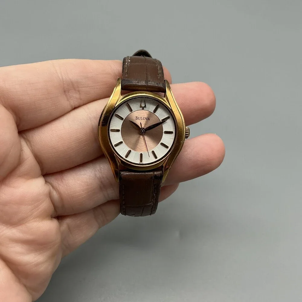 Bulova Womens Watch 28mm Rose Gold Tone 97L112 Brown Leather New Battery